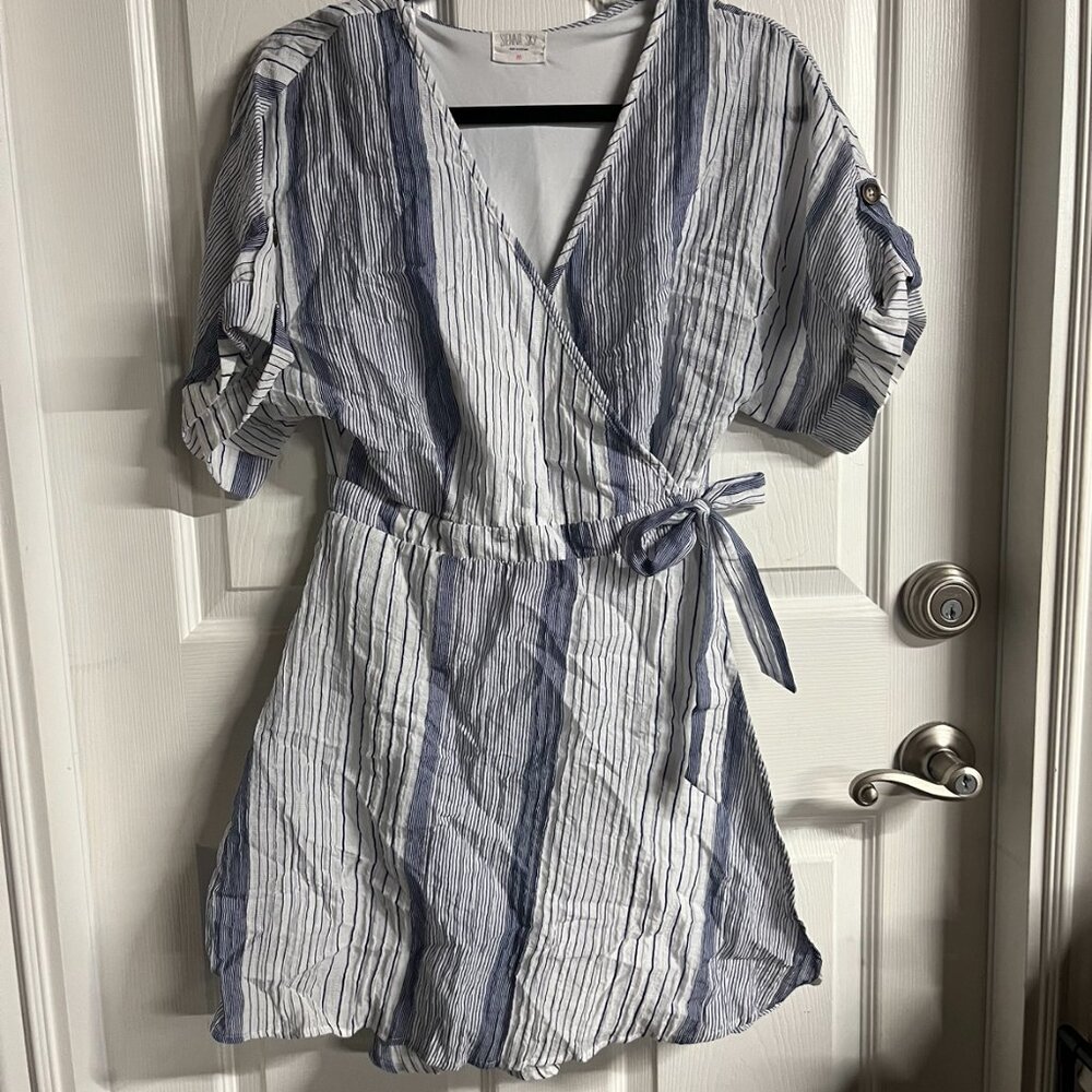 Blue Striped Wrap Dress